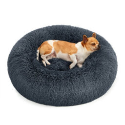 LEDREM Fluffy Calming Donut Dog Bed With Removable, Washable Cover, Dark Grey - thumbnail 2