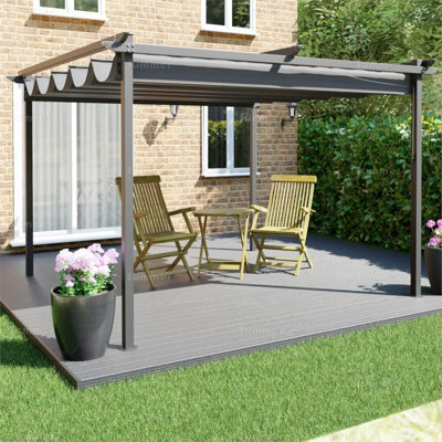 Metal Pergola Gazebo With Retractable Showerproof Sunshade Canopy, Grey, 3.0X3.0M - image 1