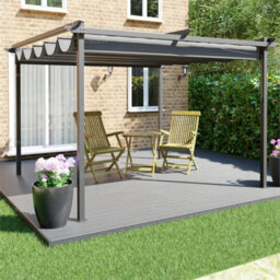 Metal Pergola Gazebo With Retractable Showerproof Sunshade Canopy, Grey, 3.0X3.0M
