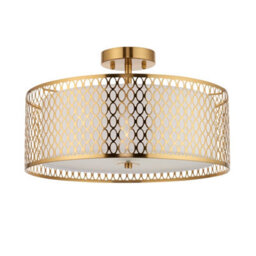 Anson Lighting Cuba 3Lt Flushgold Effect And White Tc Fabric And Frosted Glass - thumbnail 4
