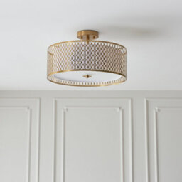 Anson Lighting Cuba 3Lt Flushgold Effect And White Tc Fabric And Frosted Glass - thumbnail 3