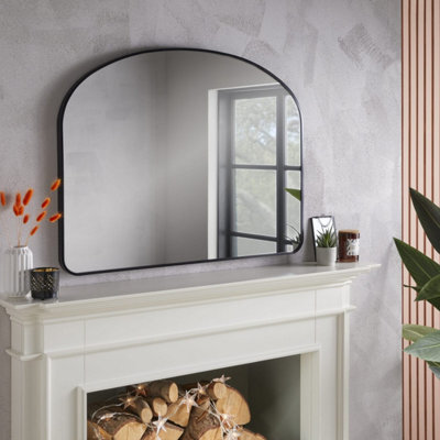 The Online Mirror Shop Overmantle Mirror Liberty Arched Shape With Black Metal Frame- H 89Cm X W 116Cm X D 3Cm For Hanging Above Fireplace - image 1