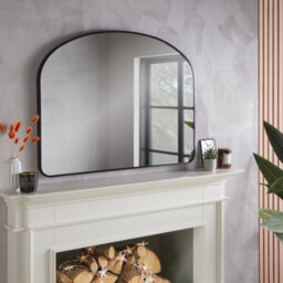 The Online Mirror Shop Overmantle Mirror Liberty Arched Shape With Black Metal Frame- H 89Cm X W 116Cm X D 3Cm For Hanging Above Fireplace