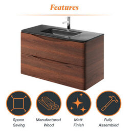 Plum&clay Eden Redwood Wall Hung Vanity Unit With Grey Glass Basin (W)900mm - thumbnail 8