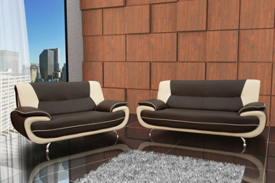 Luigi 3+2 Sofa Set Faux Leather Brown Cream