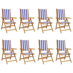Berkfield Reclining Garden Chairs 8 Pcs Blue And White Fabric And Solid Wood - thumbnail 2