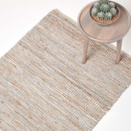 Homescapes Madras Leather Hemp Rug Natural, 120 X 180 Cm - thumbnail 1