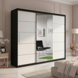Astra 23 Modern Sliding Door Wardrobe Black White Bedroom Storage With Shelves And Hanging Rails Durable Laminated Finish - thumbnail 4