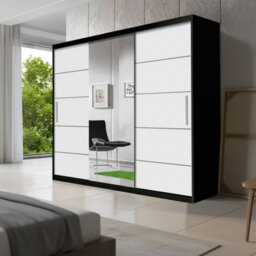 Astra 23 Modern Sliding Door Wardrobe Black White Bedroom Storage With Shelves And Hanging Rails Durable Laminated Finish - thumbnail 2