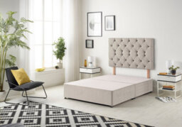 "Somnior Beds Premier 3Ft Single Divan Bed Base With 30"" Tufted Headboard - Plush Velvet, Silver"