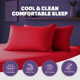 Oxford Homeware Plain Dyed Pillowcase Pair (W)50X(L)75 Cm- Soft Breathable Easy Care Standard Size Bed Pillow Covers Red - thumbnail 5