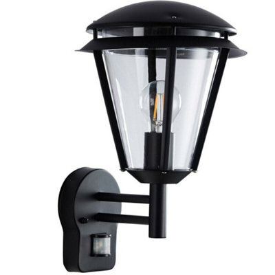 Ip44 Outdoor Wall Lamp Matt Black Steel Modern Pir Lantern Porch Curved Move - image 1