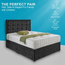 Dining Tables Dallas Matching Headboard Divan Set, 2 Drawer On Same Side With Sprung 1500 Comfort Mattress - Chenille Charcoal - Double - thumbnail 2