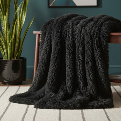 Cuddly Extra Fluffy Throw Ultra Soft Plush Blanket For Sofa Bed Home Decor Black 150X200Cm - image 1