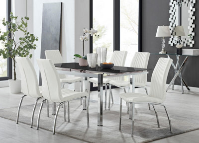 Furniturebox Uk Enna Black Glass Extending Dining Table And 6 White Isco Chairs - image 1