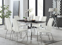 Furniturebox Uk Enna Black Glass Extending Dining Table And 6 White Isco Chairs - thumbnail 1