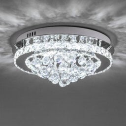 Living And Home Modern Round Crystal Droplets Led Semi Flush Mount Ceiling Light Chandelier Lamp 40Cm Cool White - thumbnail 4