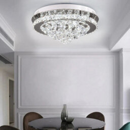 Living And Home Modern Round Crystal Droplets Led Semi Flush Mount Ceiling Light Chandelier Lamp 40Cm Cool White - thumbnail 3