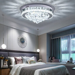 Living And Home Modern Round Crystal Droplets Led Semi Flush Mount Ceiling Light Chandelier Lamp 40Cm Cool White
