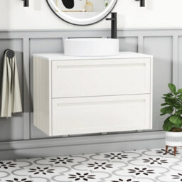 Royal Bathrooms Royal Bathroom Elmore 800mm Classic White Wall Mounted Bathroom Vanity Unit 2 Drawer Plain White Worktop With Art Basin - thumbnail 1