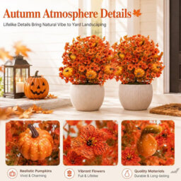 Amorly Autumn Artificial Topiary Ball Trees, Pumpkin Floral Topiary Ball With Ground Spike, Fake Shrubs Bushes, Faux Decor For Garden - thumbnail 5