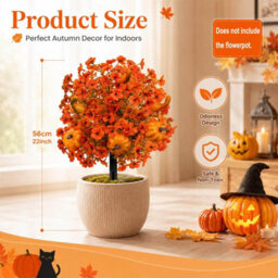 Amorly Autumn Artificial Topiary Ball Trees, Pumpkin Floral Topiary Ball With Ground Spike, Fake Shrubs Bushes, Faux Decor For Garden - thumbnail 4