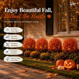 Amorly Autumn Artificial Topiary Ball Trees, Pumpkin Floral Topiary Ball With Ground Spike, Fake Shrubs Bushes, Faux Decor For Garden - thumbnail 6
