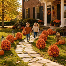 Amorly Autumn Artificial Topiary Ball Trees, Pumpkin Floral Topiary Ball With Ground Spike, Fake Shrubs Bushes, Faux Decor For Garden - thumbnail 8