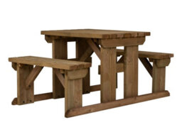Arbor Garden Solutions Abies Wooden Picnic Bench And Table Set, Outdoor Dining Set (4Ft, Rustic Brown) - thumbnail 1