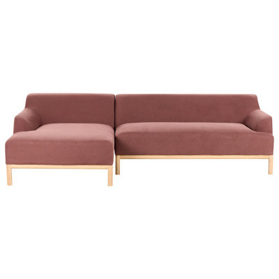 Beliani Corner Sofa 3 Seater Sosjo Fabric Burgundy Right Hand - image 1