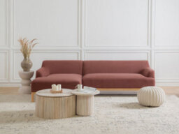 Beliani Corner Sofa 3 Seater Sosjo Fabric Burgundy Right Hand - thumbnail 2