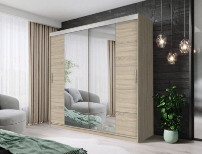 Fhif Dallas Tokyo Oak 180Cm Sliding Door Wardrobe Modern Bedroom Storage With Full Length Mirror Shelves And Hanging Rails - image 1