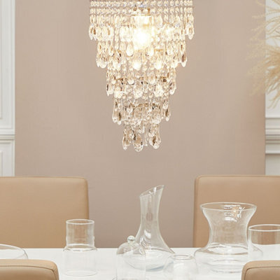 Beliani Glam Chandelier Pendant Lamp Silver Iron With Faux Crystals For Living And Dining Rooms - image 1