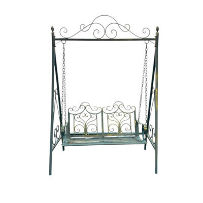 Minster Garden Swing Bench - Metal - L147 X W90 X H215 Cm - Blue/gold - image 1