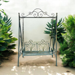 Minster Garden Swing Bench - Metal - L147 X W90 X H215 Cm - Blue/gold - thumbnail 3
