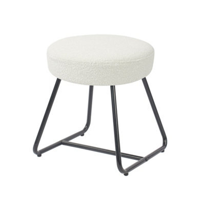 Turio Boucle Cream Metal Stool by B&Q