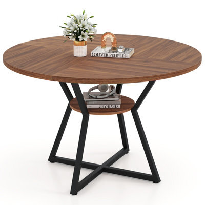 Gainoom Farmhouse Brown Kitchen Table 118Cm Round Dining Table For 4 - image 1