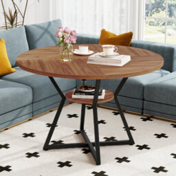 Gainoom Farmhouse Brown Kitchen Table 118Cm Round Dining Table For 4 - thumbnail 4