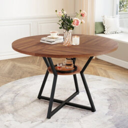 Gainoom Farmhouse Brown Kitchen Table 118Cm Round Dining Table For 4 - thumbnail 3