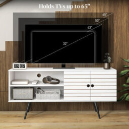 "Homcom Tv Unit For 65"" Tvs With 2 Open Shelves, Door And 2 Cable Holes, White" - thumbnail 7