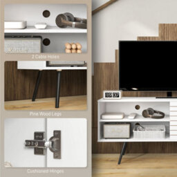 "Homcom Tv Unit For 65"" Tvs With 2 Open Shelves, Door And 2 Cable Holes, White" - thumbnail 6