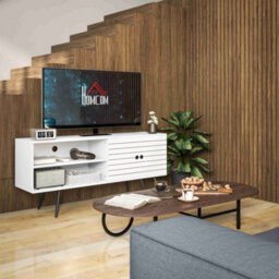 "Homcom Tv Unit For 65"" Tvs With 2 Open Shelves, Door And 2 Cable Holes, White" - thumbnail 9