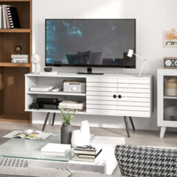 "Homcom Tv Unit For 65"" Tvs With 2 Open Shelves, Door And 2 Cable Holes, White" - thumbnail 8