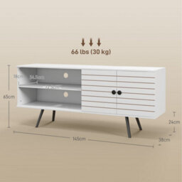 "Homcom Tv Unit For 65"" Tvs With 2 Open Shelves, Door And 2 Cable Holes, White" - thumbnail 3