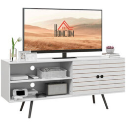 "Homcom Tv Unit For 65"" Tvs With 2 Open Shelves, Door And 2 Cable Holes, White" - thumbnail 2