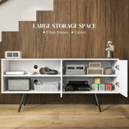 "Homcom Tv Unit For 65"" Tvs With 2 Open Shelves, Door And 2 Cable Holes, White" - thumbnail 4