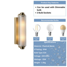 Nordlux Nimal Plastic Wall Light Bathroom Safe Brass,mains - thumbnail 9