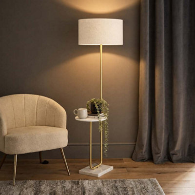 Valuelights Tavel Cream Boucle Fabric Shade Gold Shelf Floor Lamp - image 1