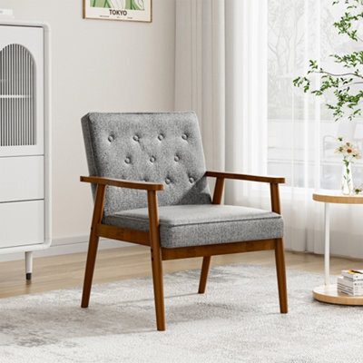 Thehotsale Grey Retro Modern Accent Armchair Upholstered Lounge Chair With Wooden Legs - image 1