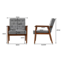 Thehotsale Grey Retro Modern Accent Armchair Upholstered Lounge Chair With Wooden Legs - thumbnail 9